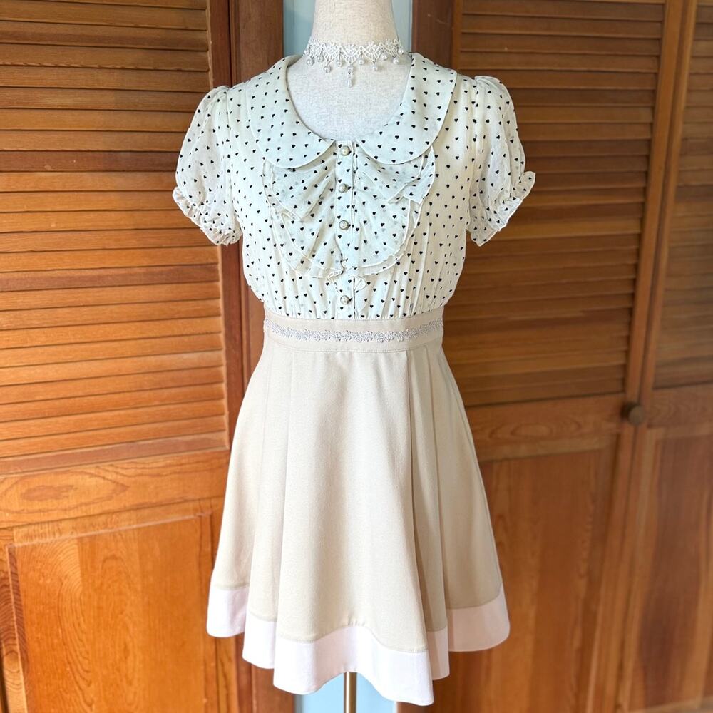 J-fashion Prime Pattern Dollcore Jirai Himekaji Hearts & Ruffles Dress M